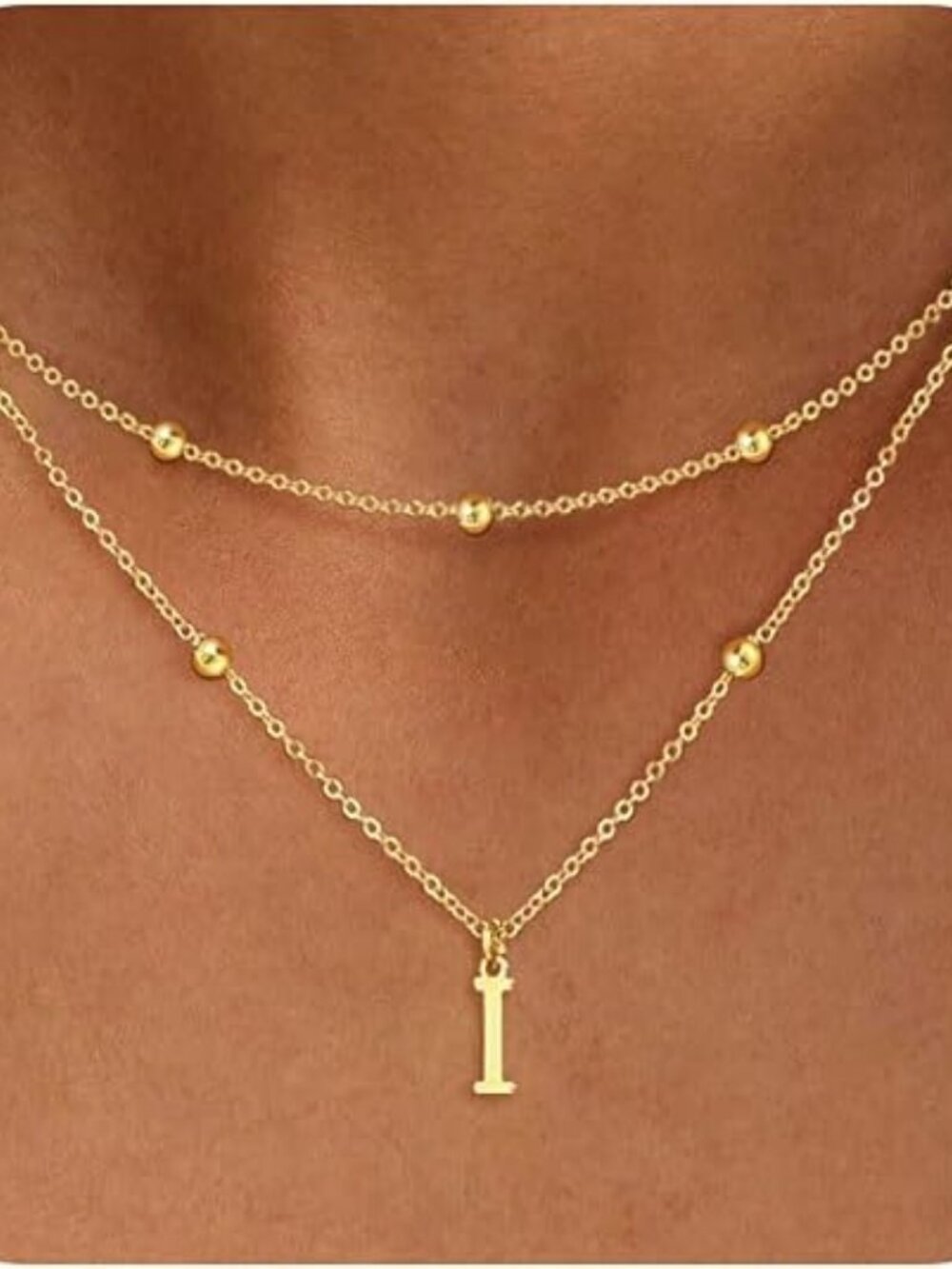 Layered Initial Necklaces for Women, Dainty Gold Letter Necklace Stack 14K Gold